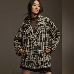 By Anthropologie Double-Breasted Tweed Coat old preppy oversized modern preppy